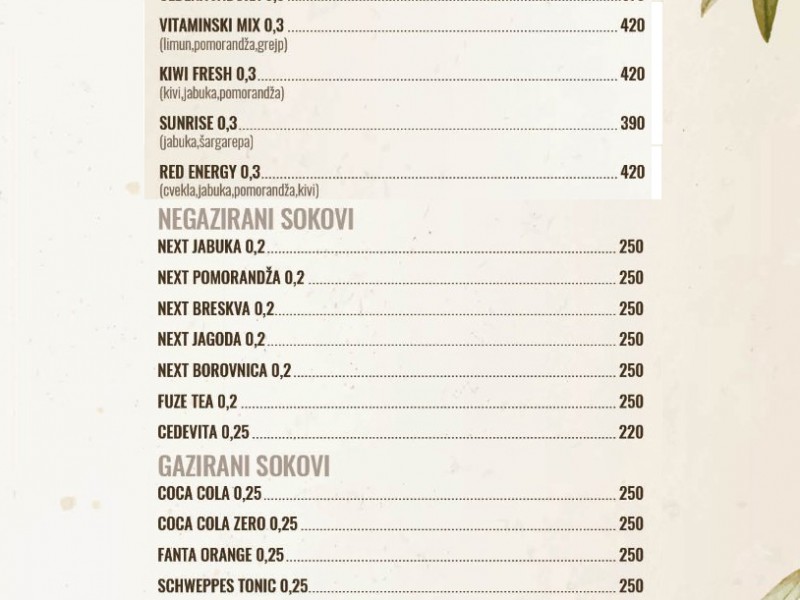 Ceđeni sokovi-Negazirani sokovi-Gazirani sokovi