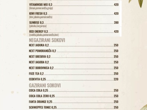 Ceđeni sokovi-Negazirani sokovi-Gazirani sokovi